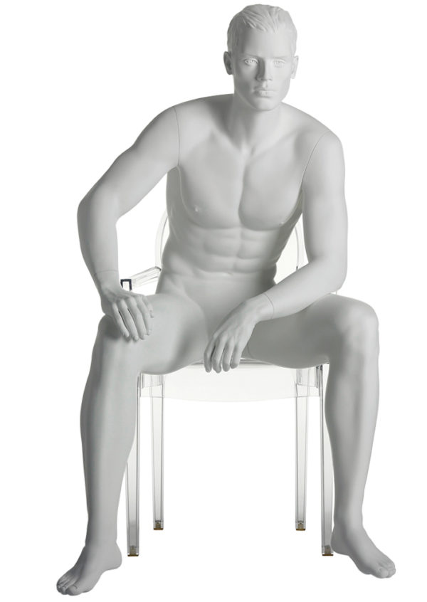 vente mannequin homme assis pour vitrine avec cheveux sculptés Lyon